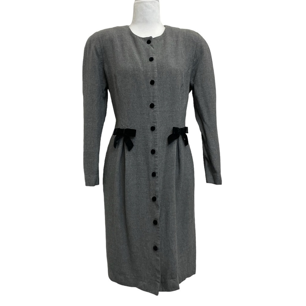 Ann Taylor Vintage 80s Gray Button Front Knee Length Retro Sheath Dress